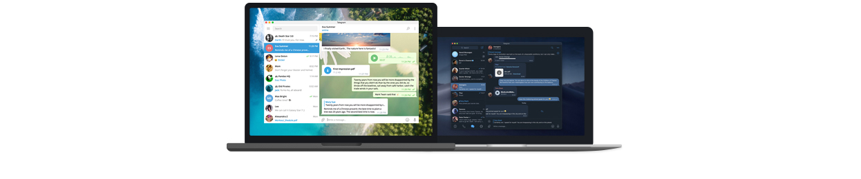 Telegram mở trên hai laptop minh họa khả năng đa thiết bị