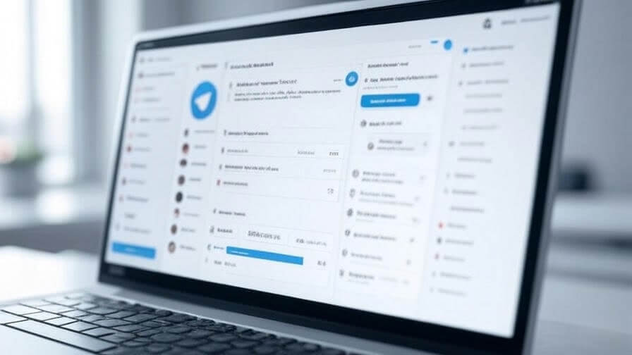 Telegram Web mở trên trình duyệt của laptop tại bàn làm việc
